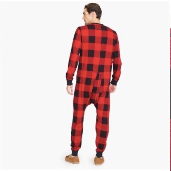JCREW knit goods. Lg. Mens. Red & Black plaid. Full body button up adult pjs. - Picture 3 of 14